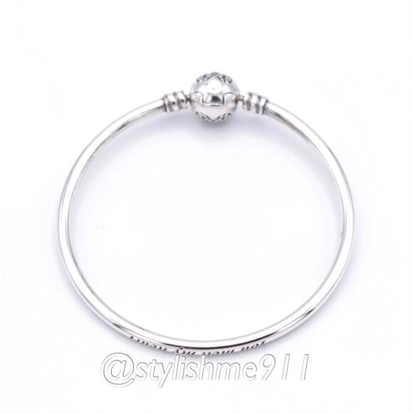 Authentic Pandora Moments Silver Bangle, Heart of Winter Clasp - 596404CZ - Picture 3 of 15